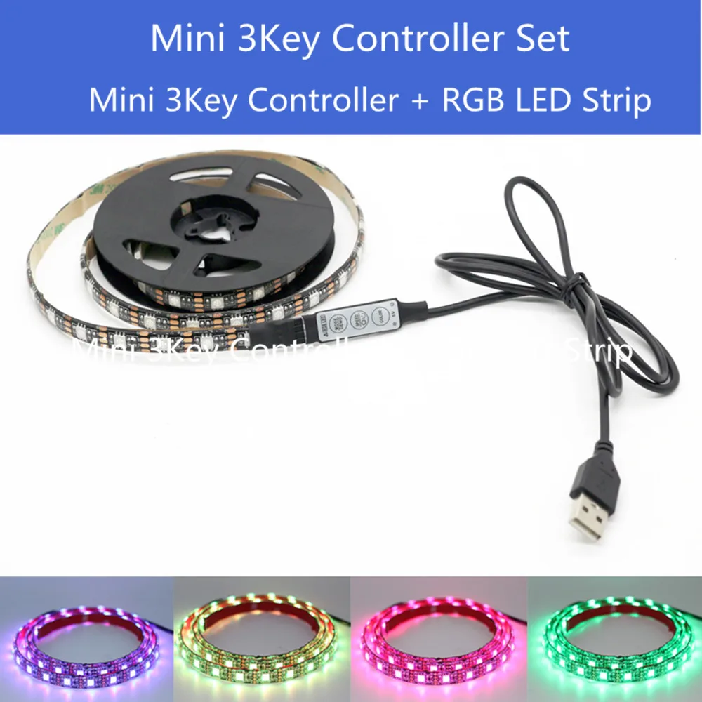 Цветная(RGB) Светодиодные ленты USB неоновая лента ТВ Подсветка ПК Ambi светильник Тира светодиодный светильник Smd 5050 5V лампы Bluetooth Wifi полоски ФИТА Tiras адрес Рубан - Испускаемый цвет: Mini 3Key Set