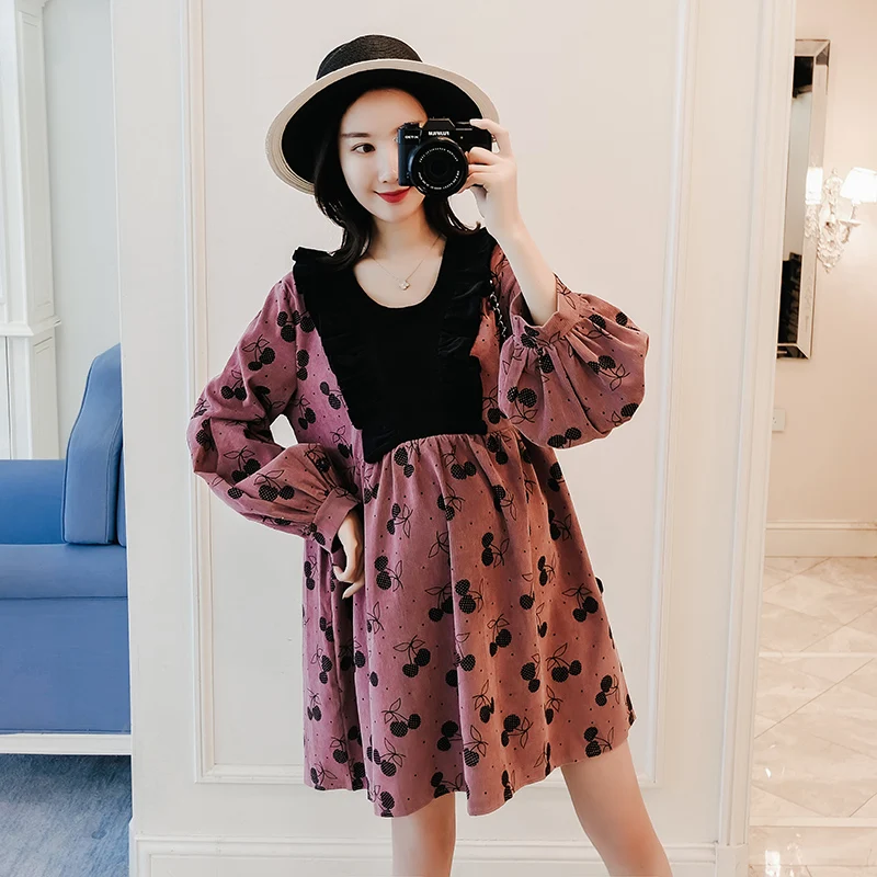 Платье для беременных с принтом вишни весеннее платье большого размера Одежда MD