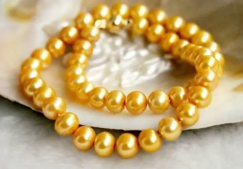 

Pretty! 8-9MM Gold Akoya Cultured Pearl Necklace 18" AA+