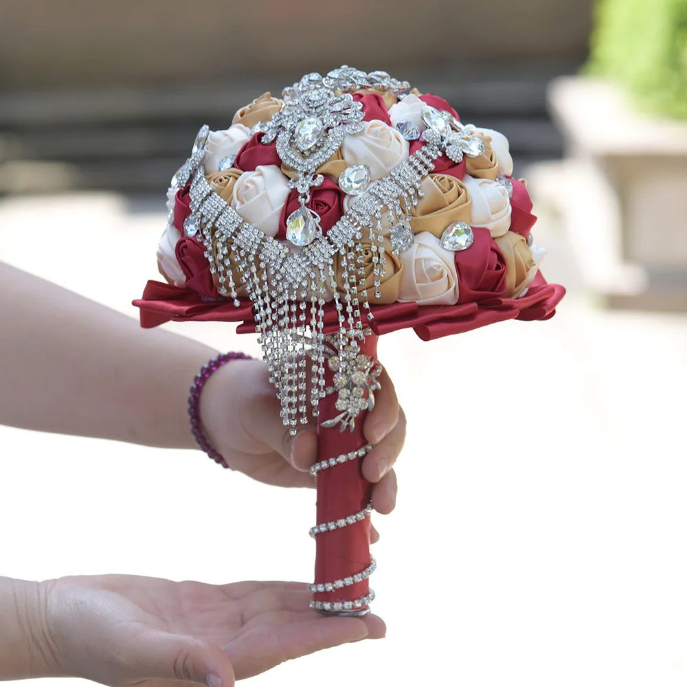 AYiCuthia букет De Mariage лиловый Королевский синий/фиолетовый/черный букет невесты свадебные шелковые розы невесты Букеты свадебные с кристаллами