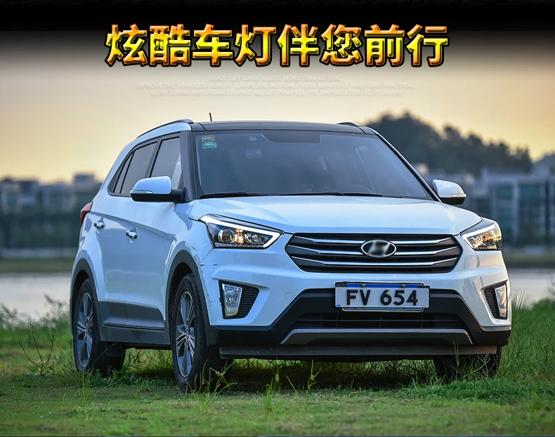 KOWELL автомобильный Стайлинг для hyundai ix25 головной светильник s для Creta светодиодный головной фонарь Ангел глаз светодиодный DRL передний светильник Биксеноновая линза ксенон HID