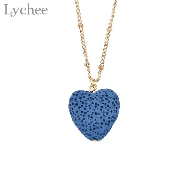 Lychee трендовая подвеска в форме голубого сердца из вулканического камня женское