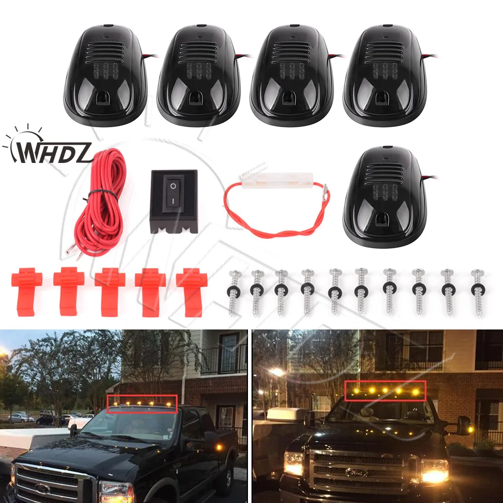 

WHDZ 5pcs Amber Yellow LED Cab Roof Top Marker Running Clearance Lights For Ford Truck SUV Pickup 4x4 Top Marker Running Right