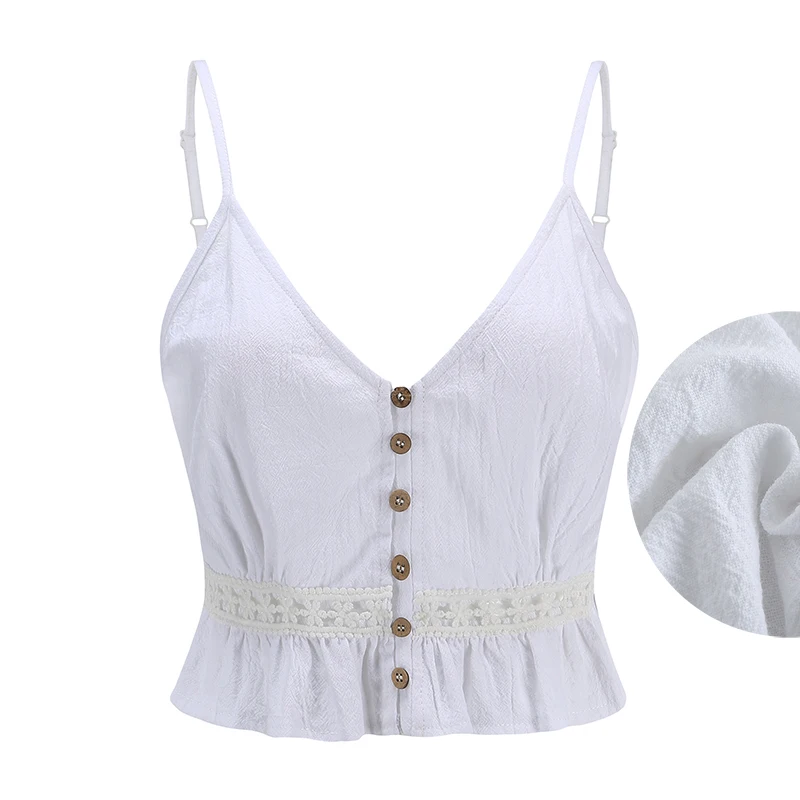 Ursohot/летние однотонные женские майки на пуговицах Boho сексуальные кружевные топы