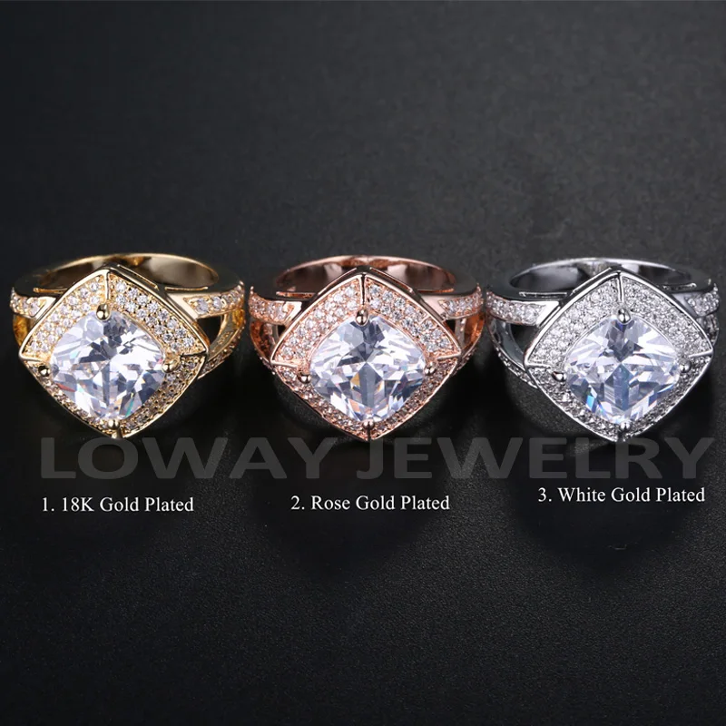 LOWAY Luxury Square Big Full Zircon Wedding Rings for Women Size 6 7 8 9 Fine Jewelry Wholesale JZ5923 | Украшения и аксессуары