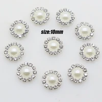 10 pcslot 10mm round whiteivory rhinestone buttons wedding button diy accessories hair accessories free shipping