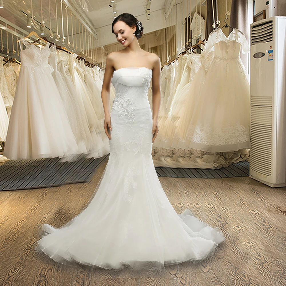 Реальная распродажа свадебное платье с юбкой годе без бретелек блестками платья