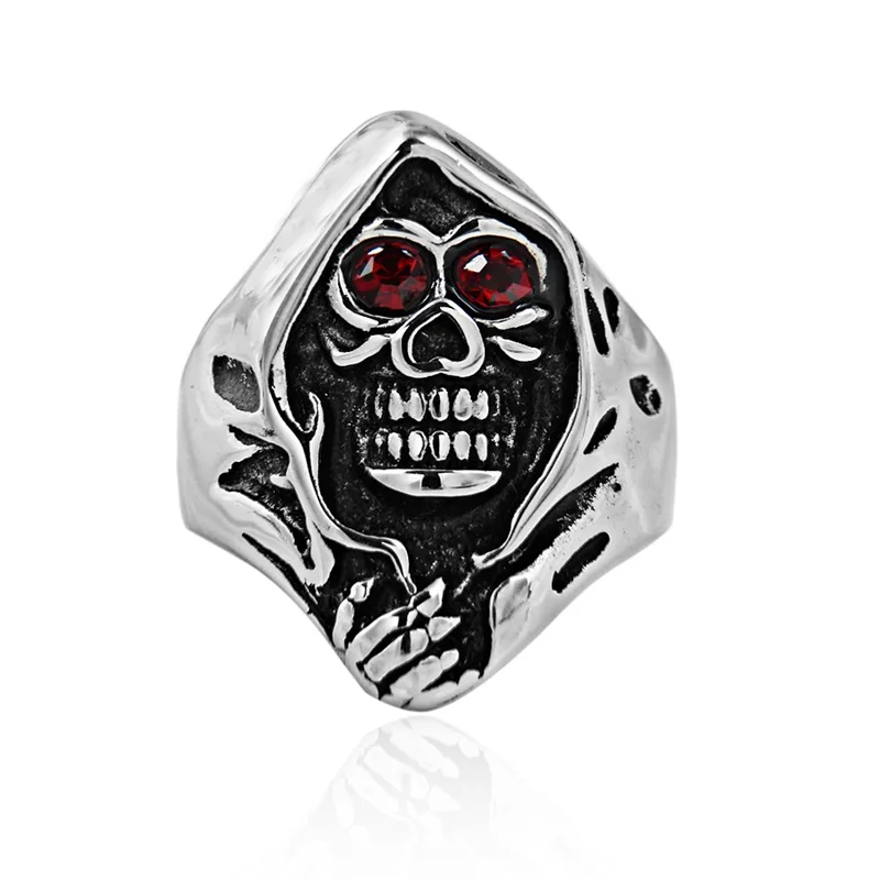 

2019 New Fashion Red Stone Eyes Polishing Handsome Skull Ring 316L Stainless Steel For Men Gift Top Quality Face Skull Ring
