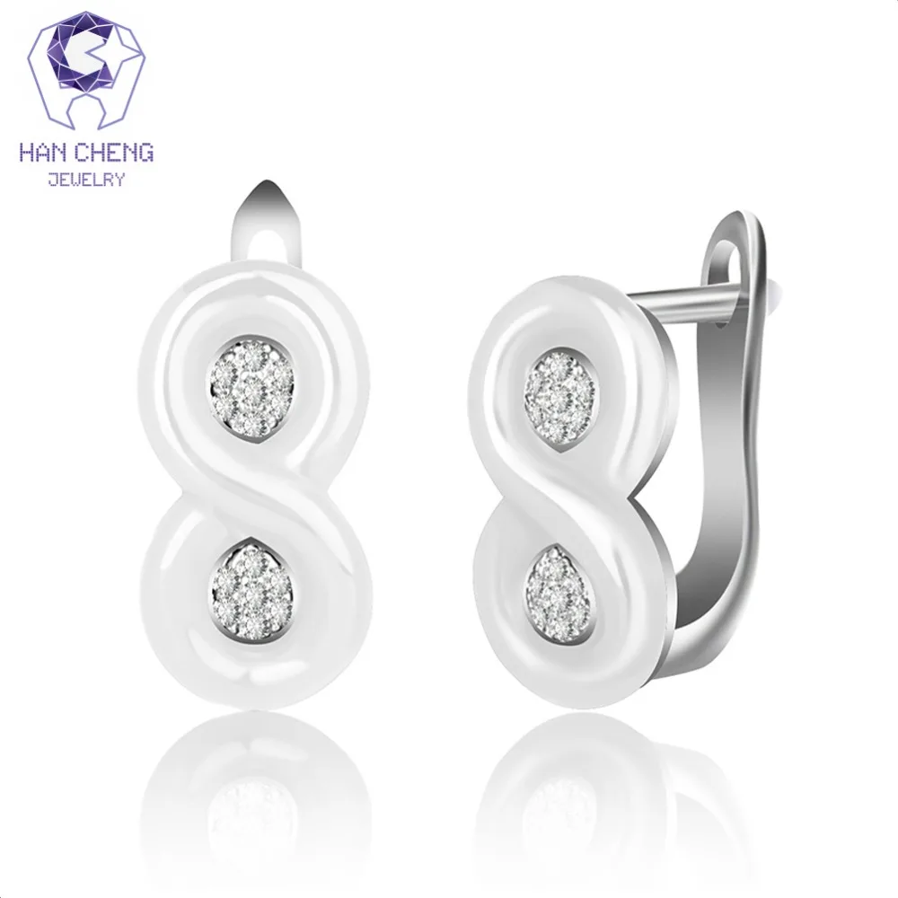 Женские серьги гвоздики с Золотистым Покрытием HanCheng керамические цирконом