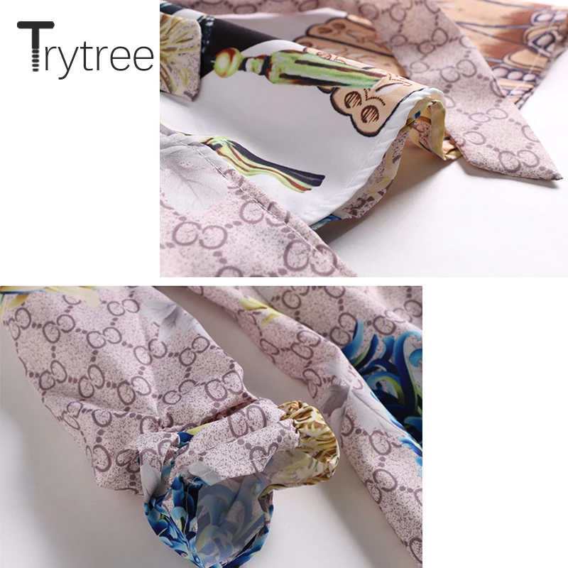 Trytree лето осень Хай стрит Irregul платье из набивной ткани Для женщин с рукавом три