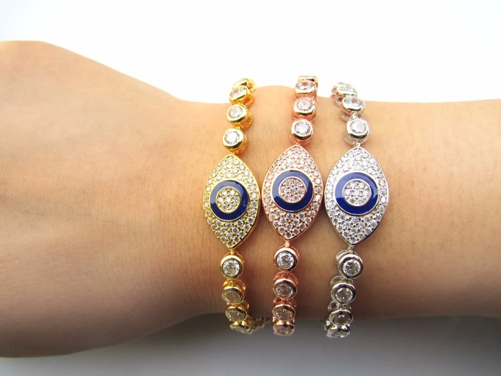 top quality 2018 promotion micro pave cz blue evil eye charm tennis CZ luxury girl women lucky gift nice bracelet jewelry | Украшения и