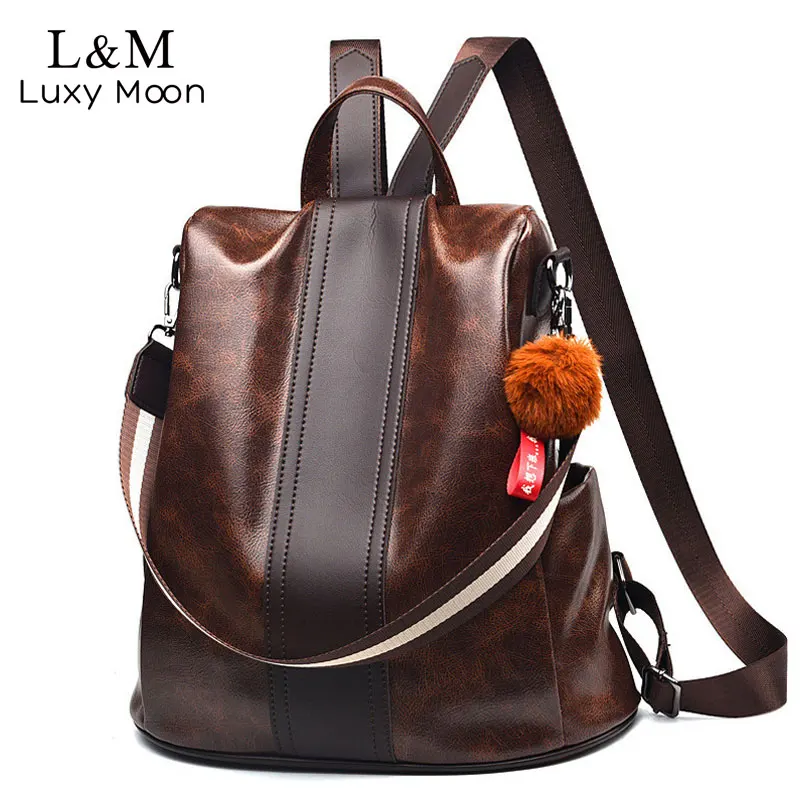 

Leather Women Backpack Fashion School Bags For Girls Large Casual Anti-theft Black Travel Multifunction Female Backpacks XA276H
