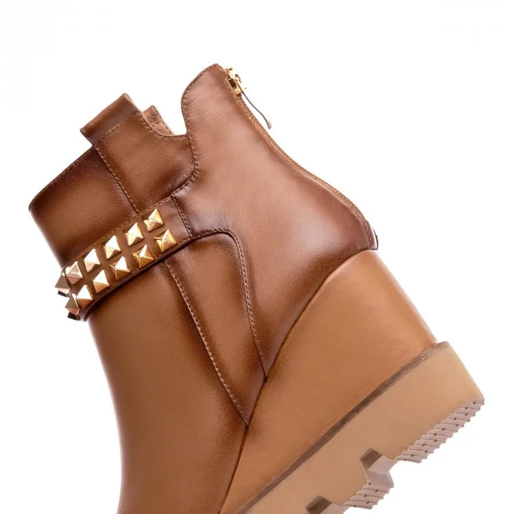 Зима 2015 Новая мода женщин заклепки панк обувь Из Натуральной кожи Ретро высокие