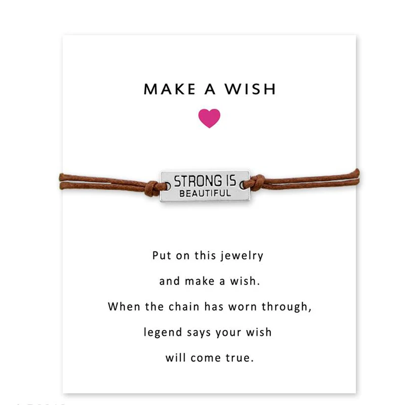 Strong is beautiful Charms Браслеты регулируемые браслеты желаний с карточкой модный