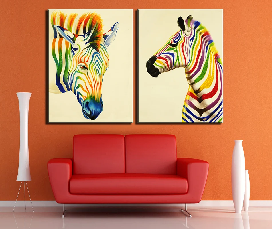 Настенные картины 2 шт Цвет картина с изображением зебры холст Настенная