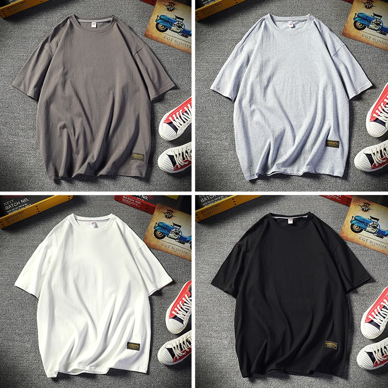 Мужская футболка с короткими рукавами черная или белая Повседневная Однотонная