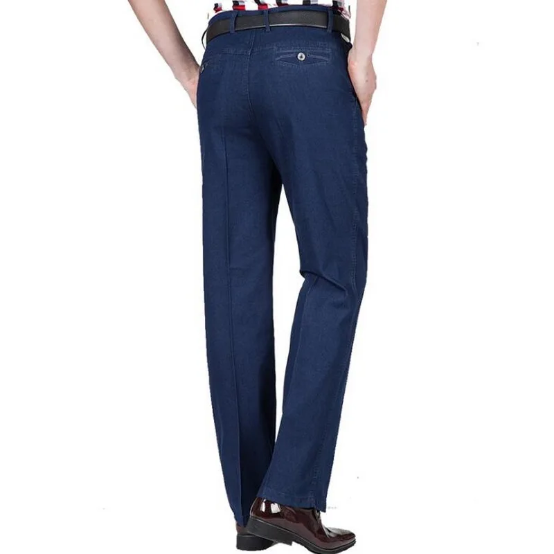 Middle-Aged Men's Fashion Jeans High Waist Loose Stretch Business Casual Denim Pants Men's Jeans Size 30-44