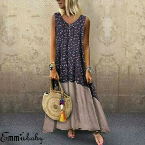 Женское длинное платье в стиле ретро хлопковое свободное Макси-платье без