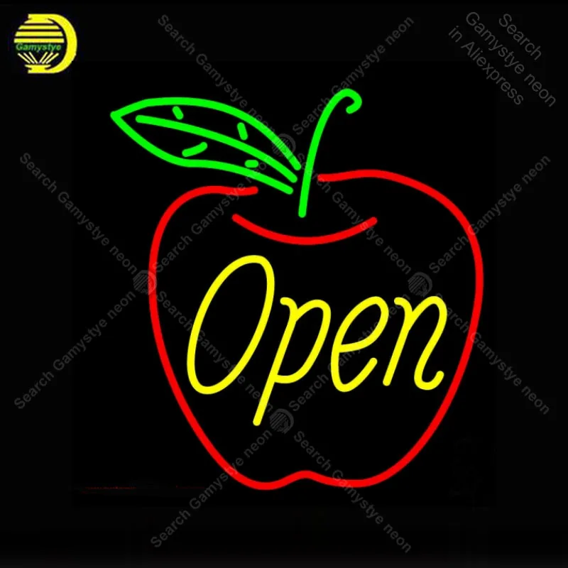 Открытая в Apple неоновая вывеска стеклянная трубка ручная работа украшение для