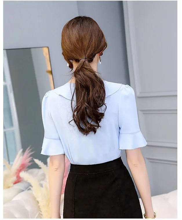 

NANABUBU Summer Autumn Women Blouse Shirt V-Neck Chiffon Blouse Female Half Sleeve Plus Size Shirts Ladies Tops Female Clothing