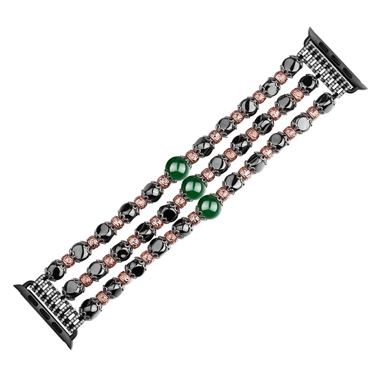 Black stone jade Женский ювелирный ремень для Apple Watch 38 мм 40 мм iwatch 4/3 ремешок для часов 42 мм 44 мм имитация жемчуга браслет для часов - Цвет ремешка: Black stone jade