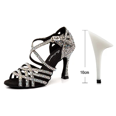 Black 10cm Ladingwu Zapatos De Baile Professional/черные женские танцевальные туфли черного цвета в клетку, на высоком каблуке, для сальсы, для латинских танцев, со стразами - Цвет: Black 10cm