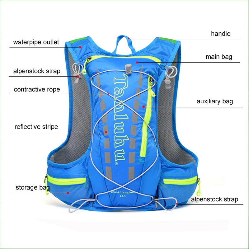 RBP02 15L marathon Outdoor Sport Vest Trail Running Bag Hydration Backpack Climbing Running Backpack Hiking Cycling Rucksack