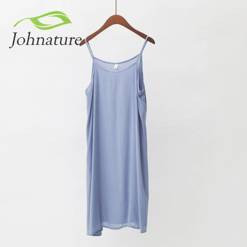 Johnature 2021 Summer New Casual Cotton Strap Dress Loose Vintage Solid 10 Colour Cheap Cute Brief Camis | Женская одежда