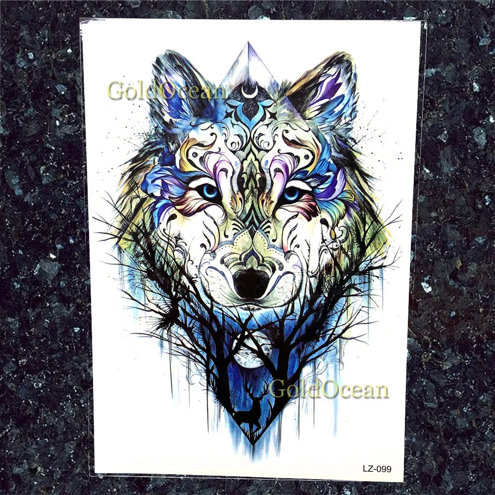 Тату наклейки с волком королем лесным треугольником для мужчин и женщин