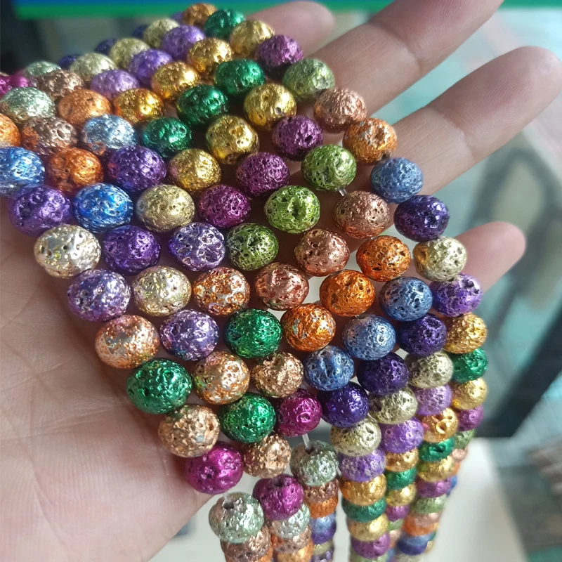 

6/8/10 мм цветные бусины из натуральной лавы, круглые, свободные, вулканические камни, каменные бусины для самостоятельного изготовления ювел...