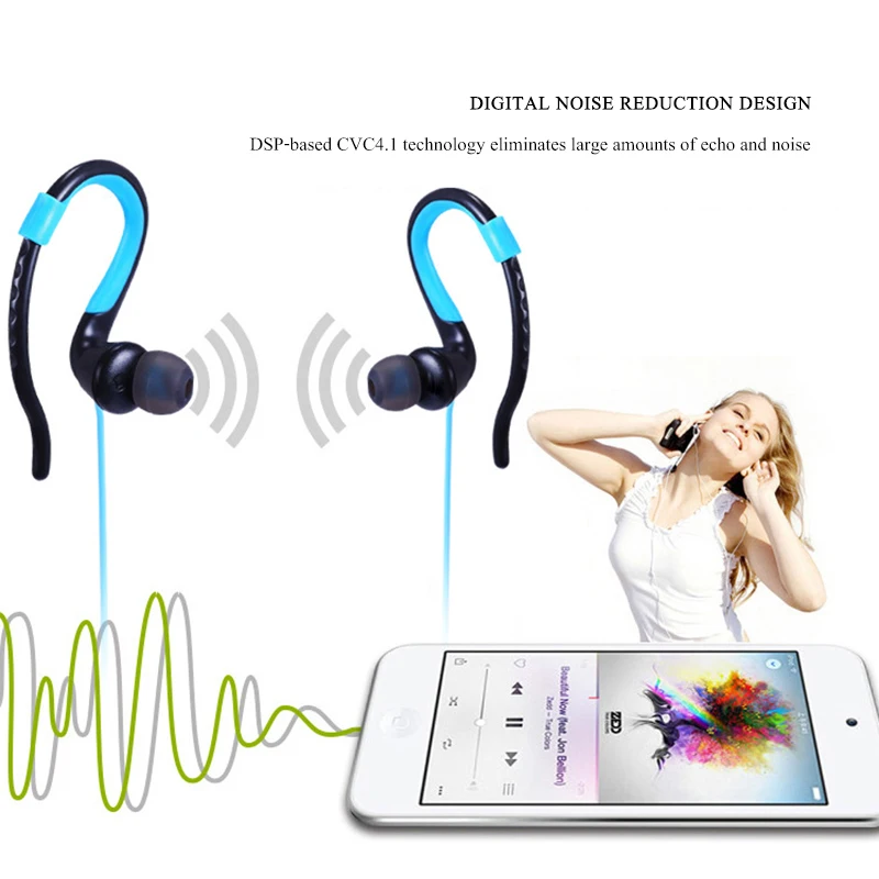 4 1 Bluetooth наушники с микрофоном Sweatproof Тренажерный зал Спорт HIFI беспроводные бас