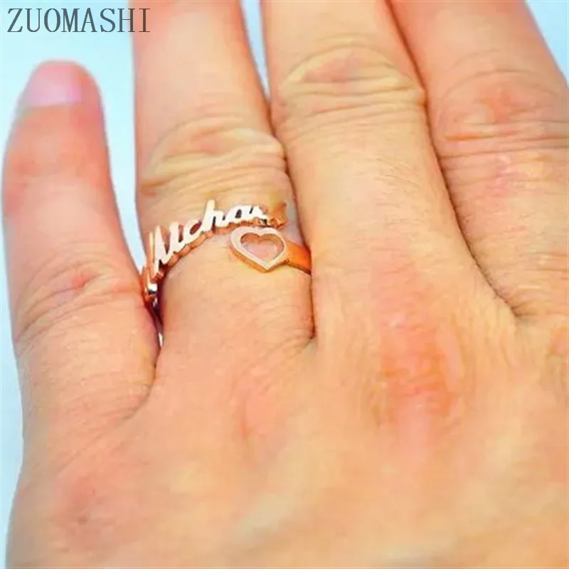 Custom Heart Name Ring Personalized Heart Ring Adjustable Size Stainless Steel Unique Jewelry Wedding Rings Gift For Women Girl