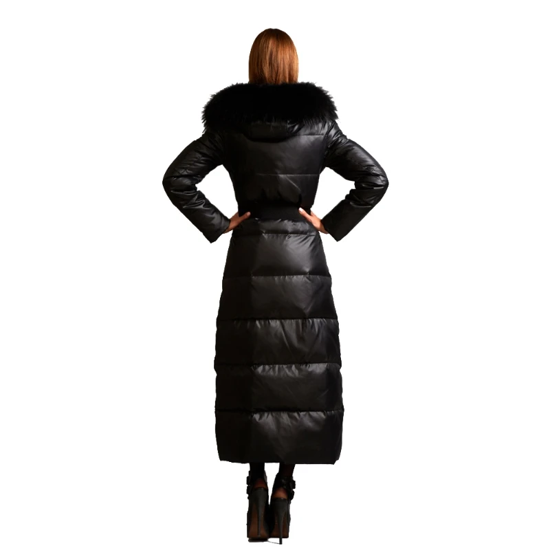 

Autumn Winter Women Parkas Down Coats Real Raccoon Fur Hoody 90% Duck Down Lady X-Long Outerwear Overcoat LF5201