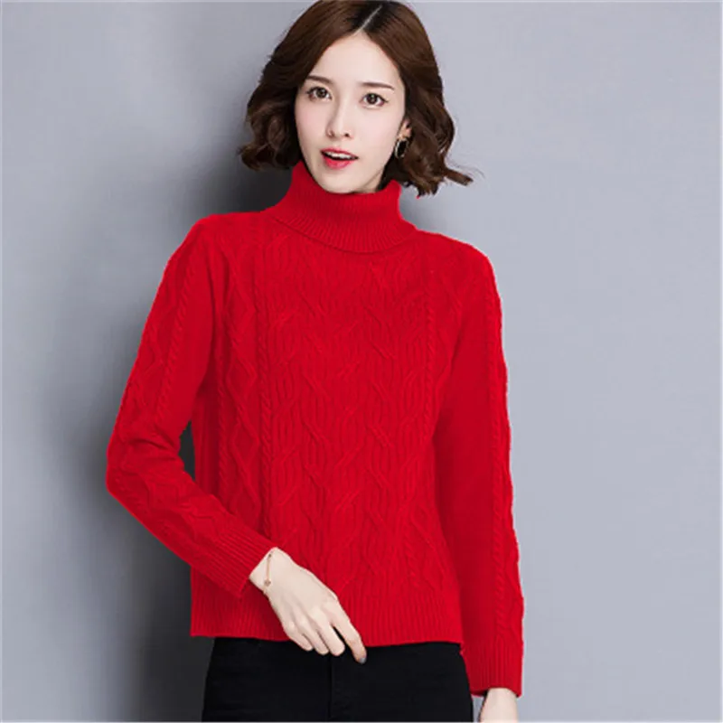 

Однотонная Вязаная Женская водолазка из чистой шерсти в Корейском стиле, короткий толстый пуловер, свитер, черный цвет, Стандартная розничн...