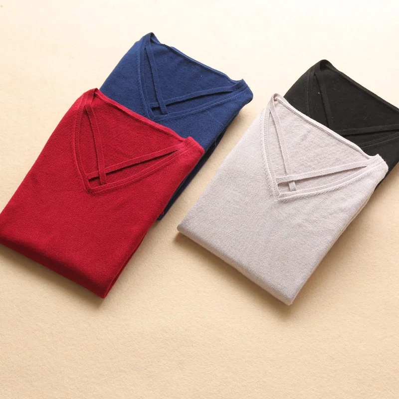 

Women Warm Lace Up Sweaters JECH 2018 Autumn Winter New Fashion Casual Full Puff Sleeve V-Neck Pullovers Computer Knitted