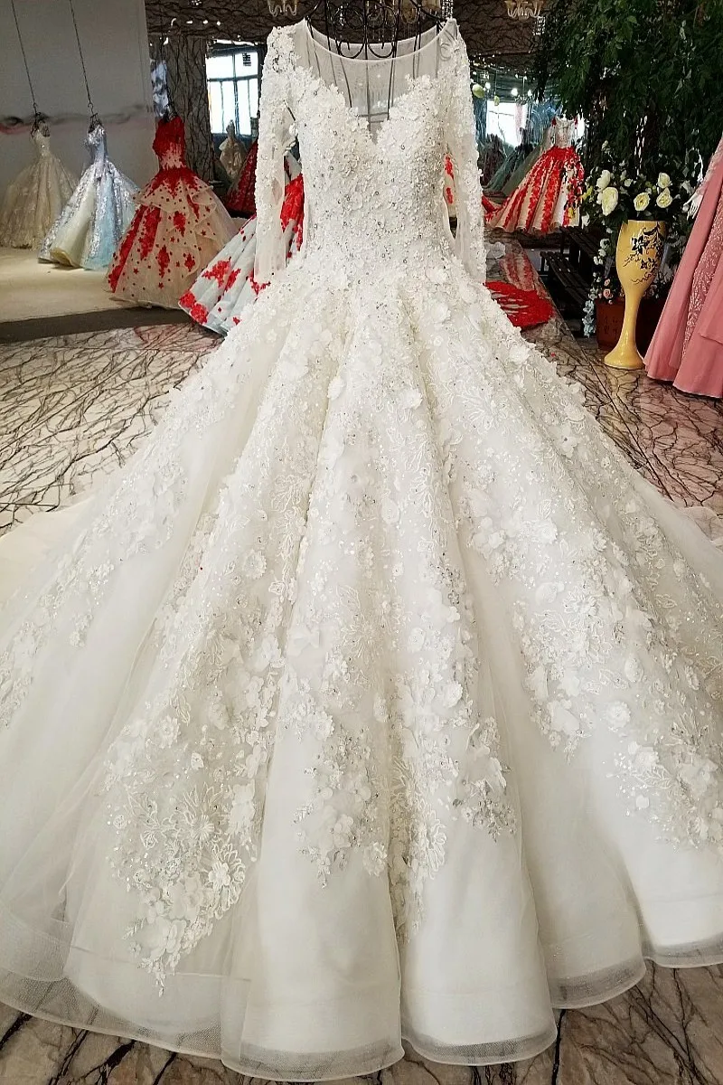 Свадебное платье 2018 высококачественное роскошное бальное с длинным рукавом и