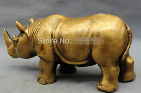 WBY+++ free shipping 11" Lucky Chinese Bronze Reptiles Bull Ox Rhino Rhinoceros Horn Statue Figurine | Дом и сад