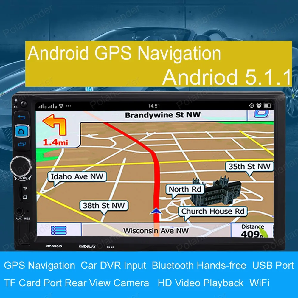 Автомагнитола 2Din 7 дюймов 1024*600 Android 5.1.1 сенсорный экран Bluetooth Wi-Fi GPS-навигация