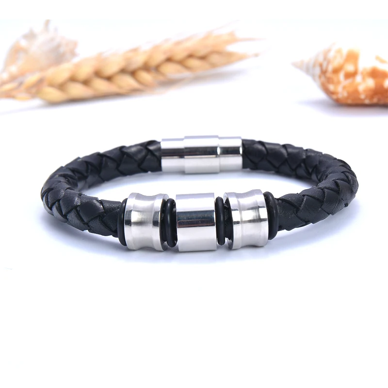 3 бусины из нержавеющей стали кожаный магнитный браслет ювелирные изделия