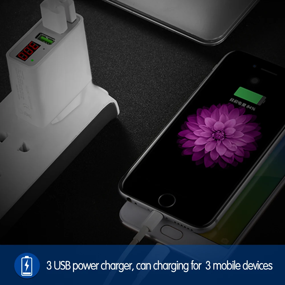 Светодиодный дисплей, 3 порта, быстрое USB зарядное устройство, 3 А, USB ЗУ для мобильного телефона, зарядное устройство для iPhone 7, samsung, Xiaomi, LG