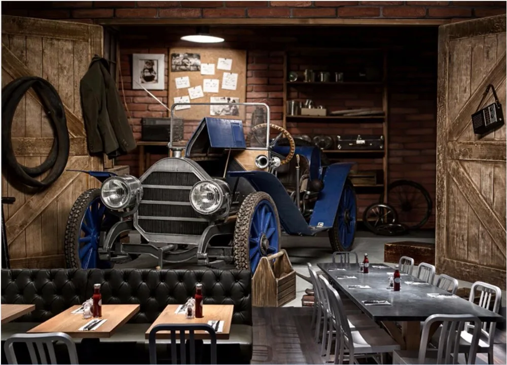 3d обои на заказ фотообои винтажный автомобиль ресторан кафе настенные фрески для