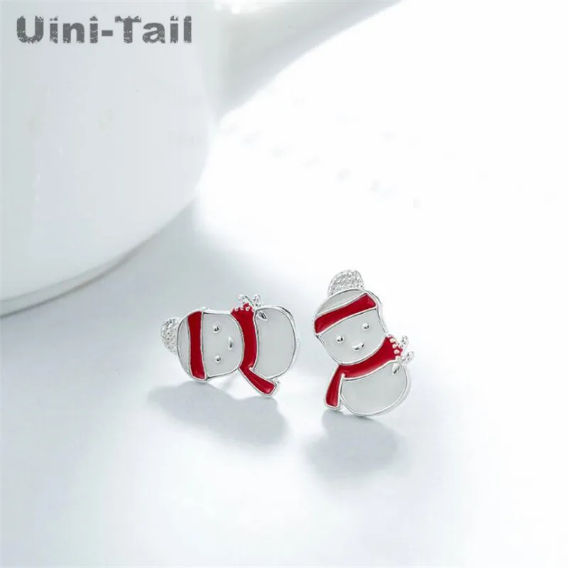 Uini-Tail hot new 925 sterling silver cute red scarf snowman stud earrings Korean fashion trend small fresh jewelry GN462 | Украшения и