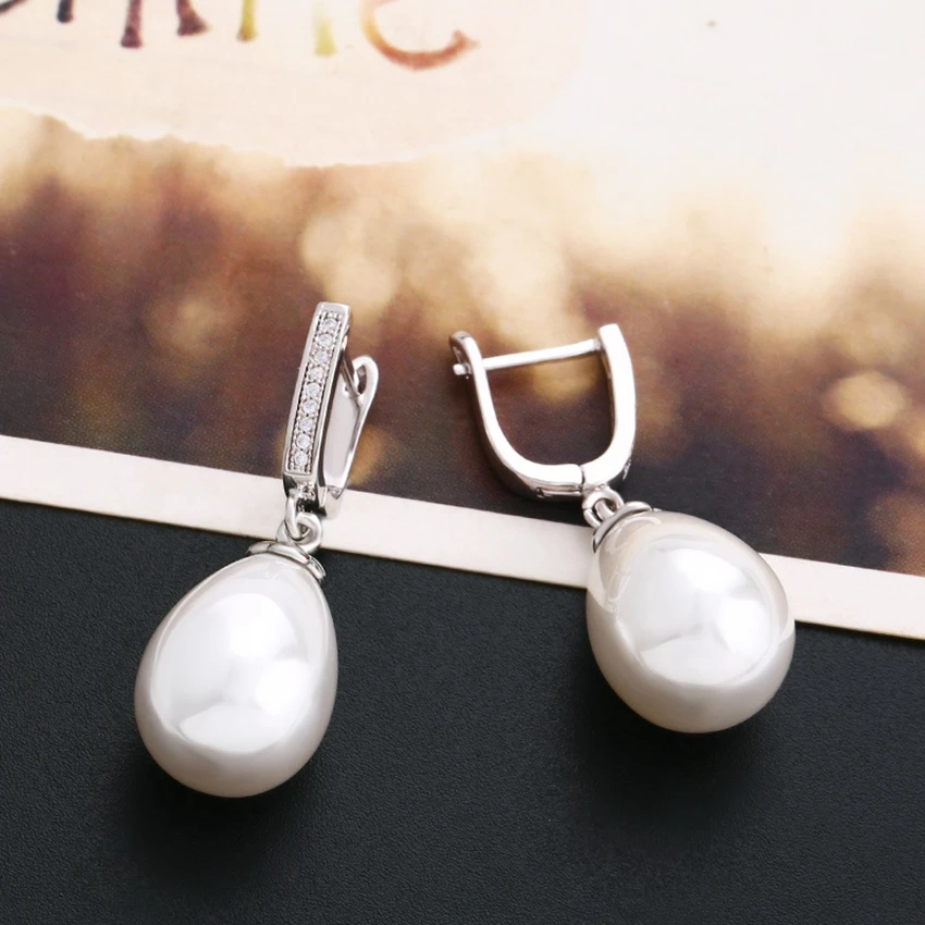 

Luxury Big Water Drop Gold Earrings AAA Crystal CZ Simulated-Pearl Earrings for Women Bridal Wedding Jewelry