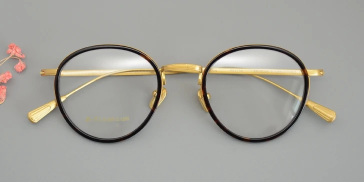 Tortoise gold Винтажные качественные ультралегкие очки из чистого титана, классическая круглая оправа FA6138, очки для женщин и мужчин, линзы по рецепту - Цвет оправы: Tortoise gold