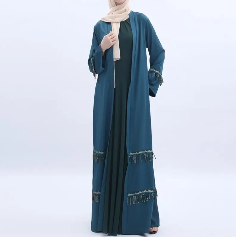 Dark green cardigan Расшитое блестками Абая Дубайский хиджаб мусульманское платье Кафтан Абая для женщин Кафтан Исламская одежда халат кимоно кардиган турецкие платья - Цвет: Dark green cardigan