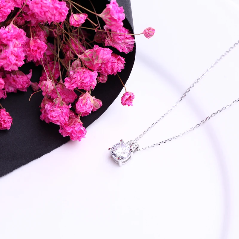 Warme Farben 925 Silver Necklace Fine Jewelry 1 Carat Zircon Stone Charm Women Pendant Fashion Collares Female | Украшения и
