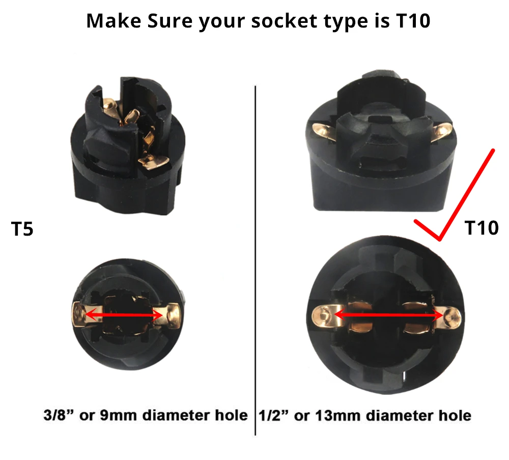 WLJH 200 шт. T10 гнездо 1/2 ''основание W5W 168 194 2825 автомобиль инструмент светильник
