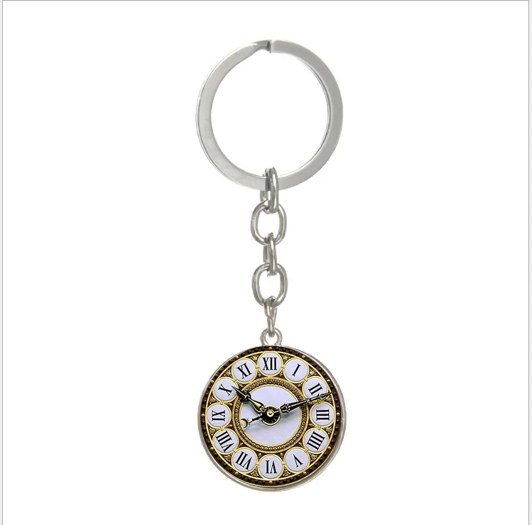 

2019 New Hot Fashion Glamour Men's Glass Clock Pattern Keychain, Men's Gifts