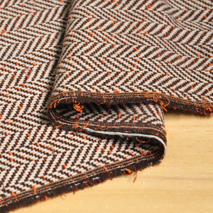 

free ship fast shipment wool tweed fabric herringbone brown and beige 59" in width