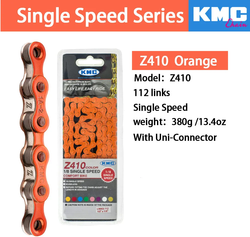 KMC Z410 1/8 односкоростная цепь с фиксированной передачей велосипедная цепь 112L городской Досуг велосипед Складная велосипедная цепь многоцветная велосипедная цепь 390 г
